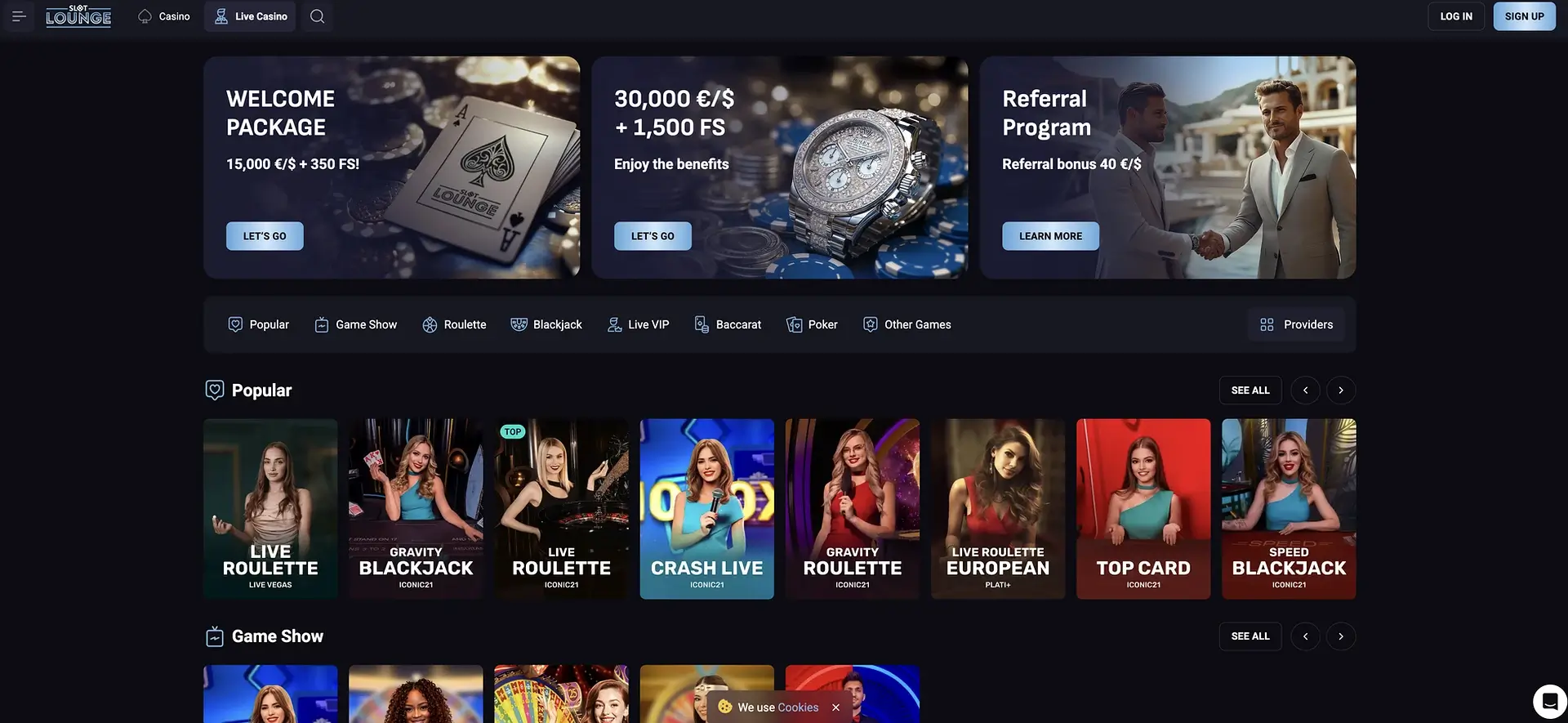 Slotlounge live casino lobby