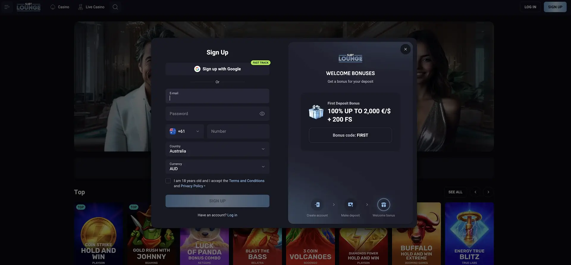 Slotlounge registration form